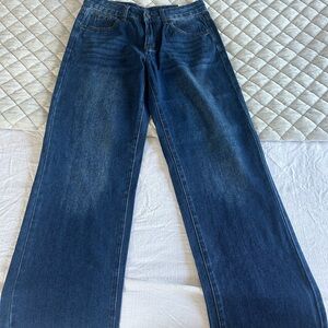 Classic Dark Wash Wide Leg Jeans - Blue